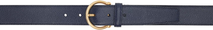 Photo: Thom Browne Navy Pebble Grain Round Buckle Belt