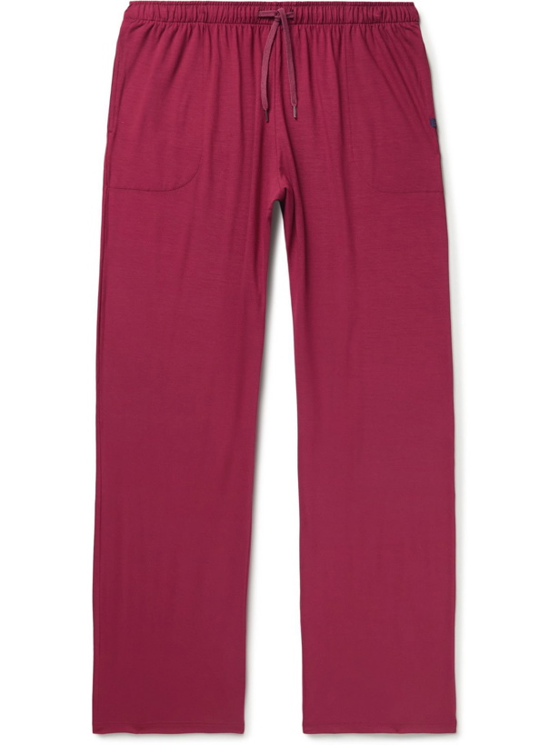 Photo: Derek Rose - Basel Stretch Micro Modal Jersey Lounge Trousers - Burgundy