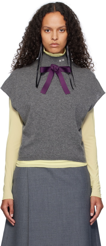 Photo: AO Yes Gray Ribbon Tie Cropped Knit Vest