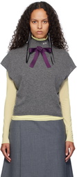 AO Yes Gray Ribbon Tie Cropped Knit Vest
