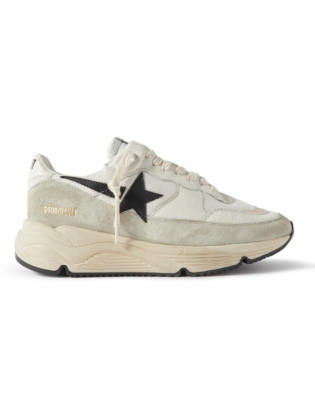 Photo: Golden Goose - Distressed Leather-Trimmed Suede and Mesh Sneakers - White