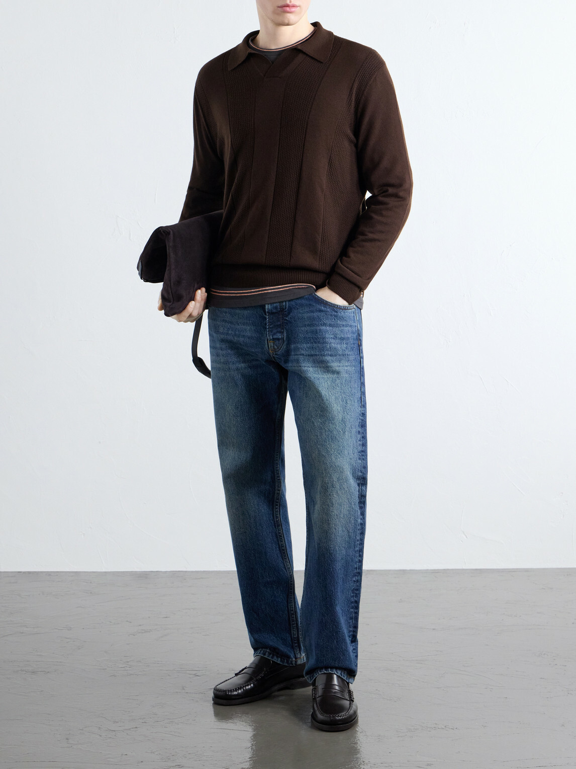 Altea - Virgin Wool Polo Sweater - Brown