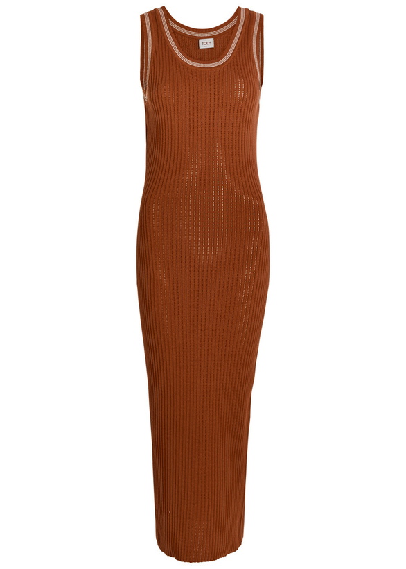 Photo: Tods Scoop-neck Cotton-knit Midi Dress Terracotta