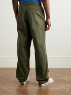 Noah - Straight-Leg Pleated Cotton-Twill Trousers - Green