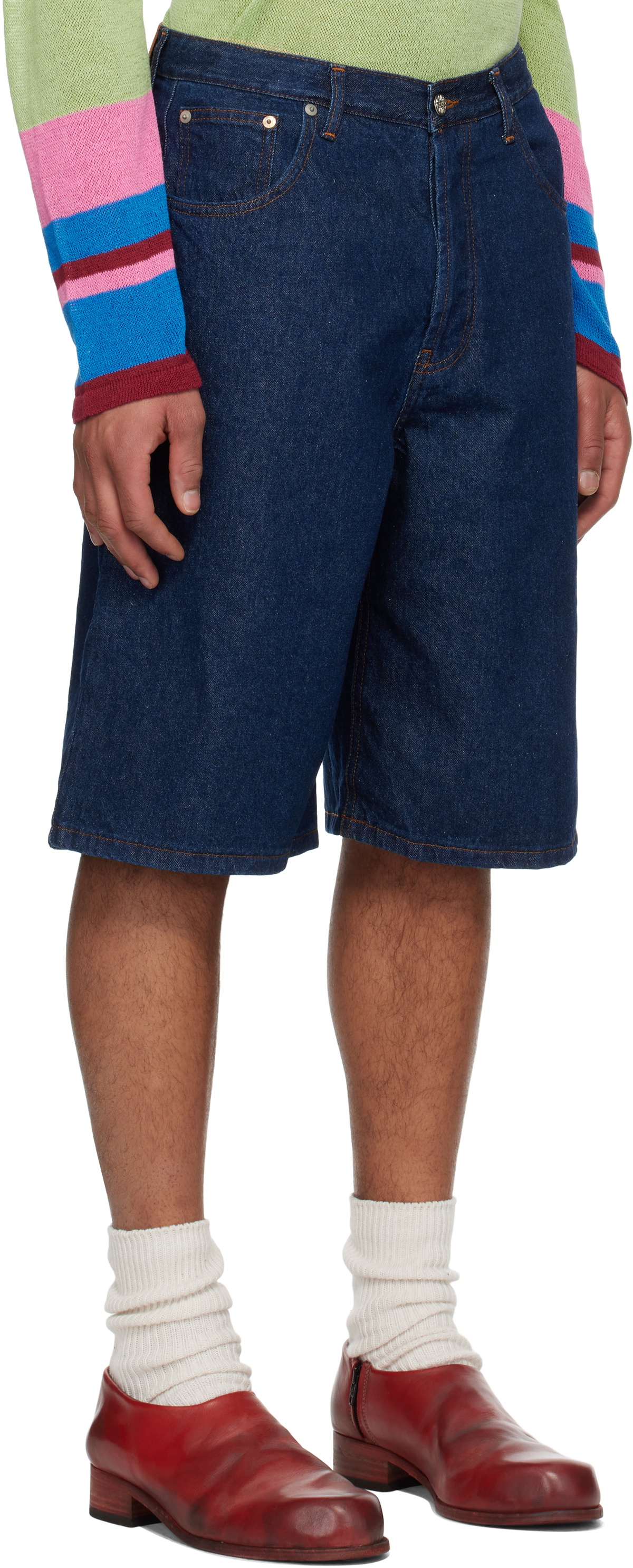 Edward Cuming Indigo Lightweight Denim Circle Window Shorts