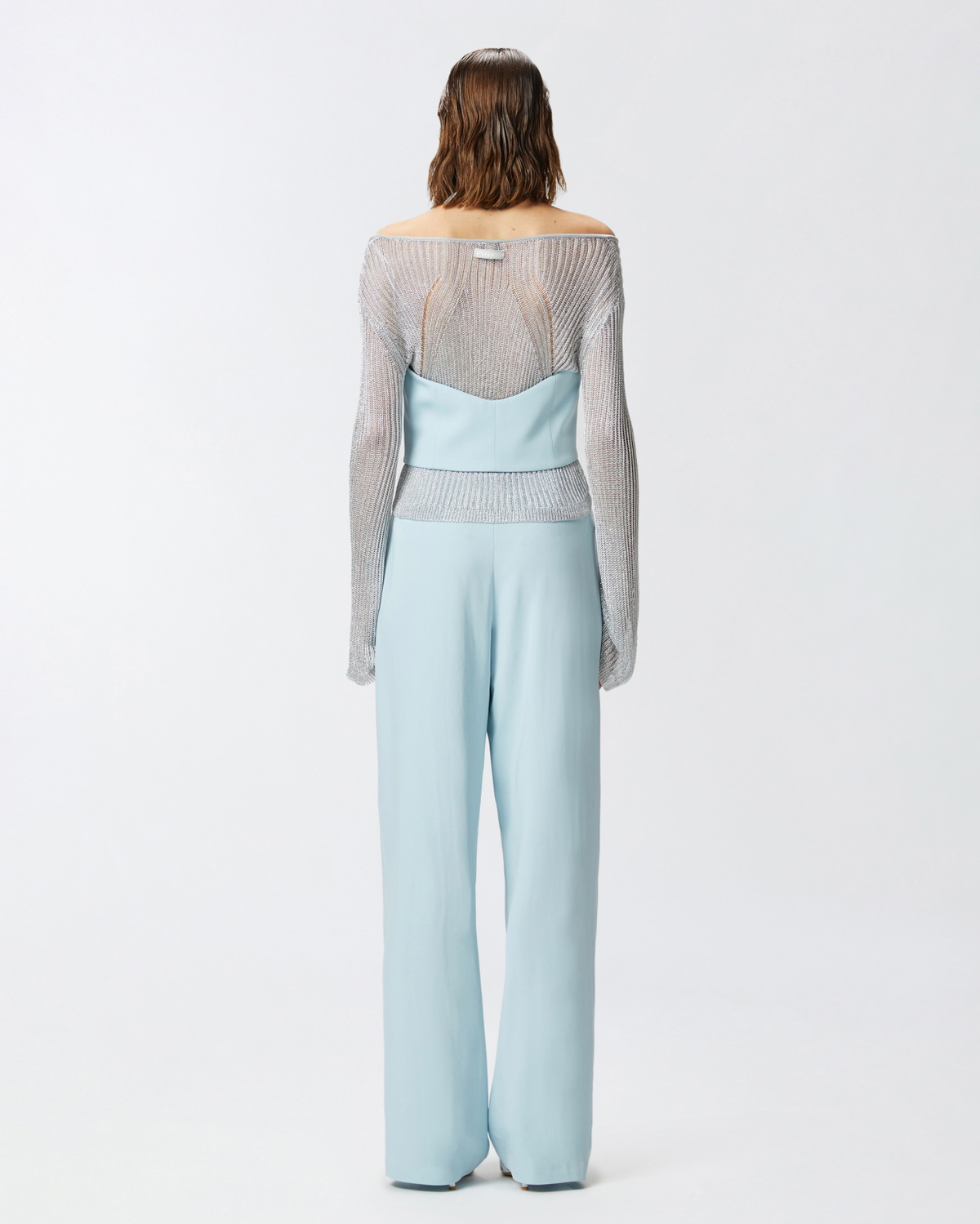 Pinko Short Vest In Technical Fabric With Open Back Crystal Blue