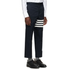 Thom Browne Navy Cotton Twill 4-Bar Unconstructed Trousers