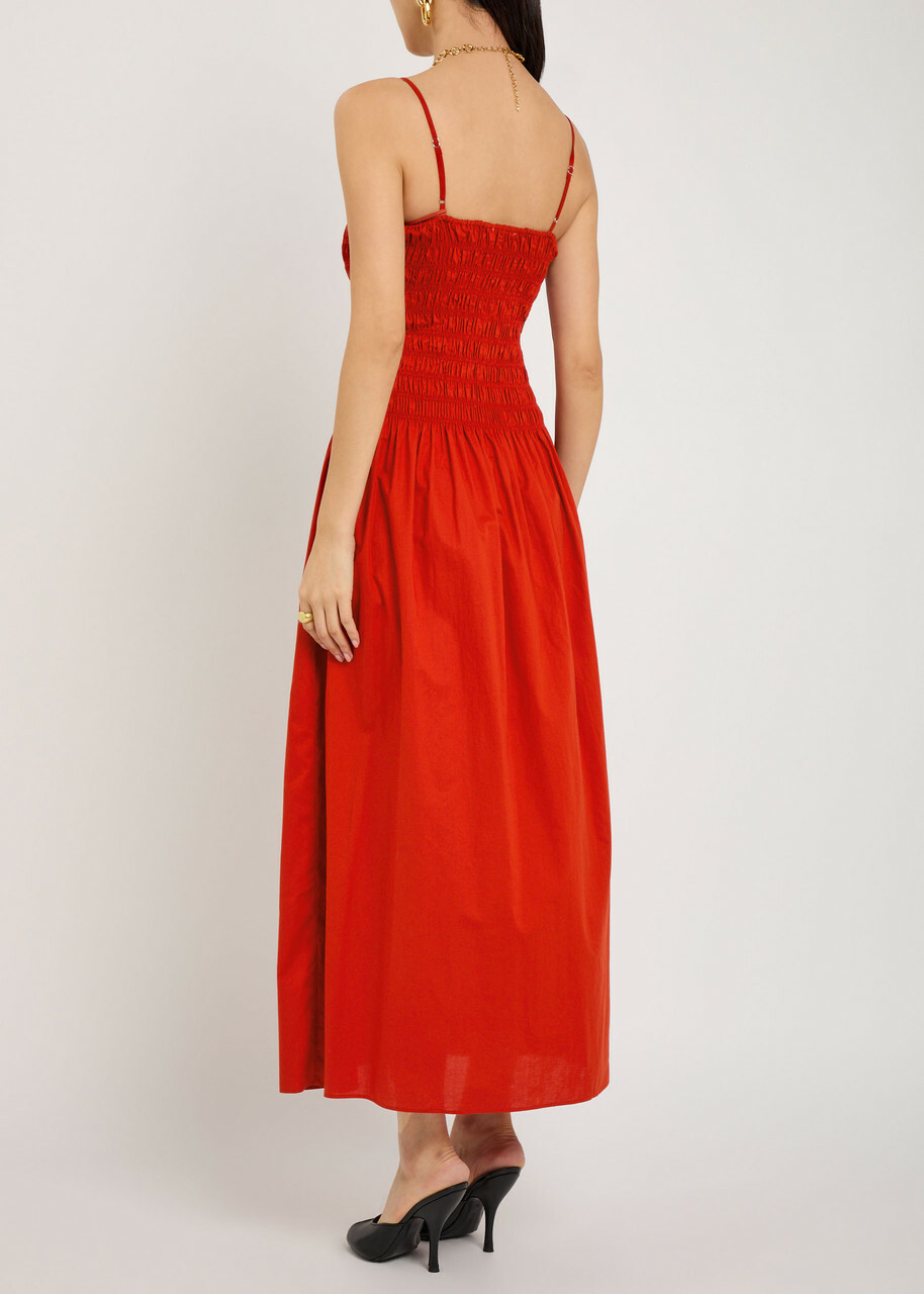 Faithfull The Brand Araceli Smocked Cotton Maxi Dress Red