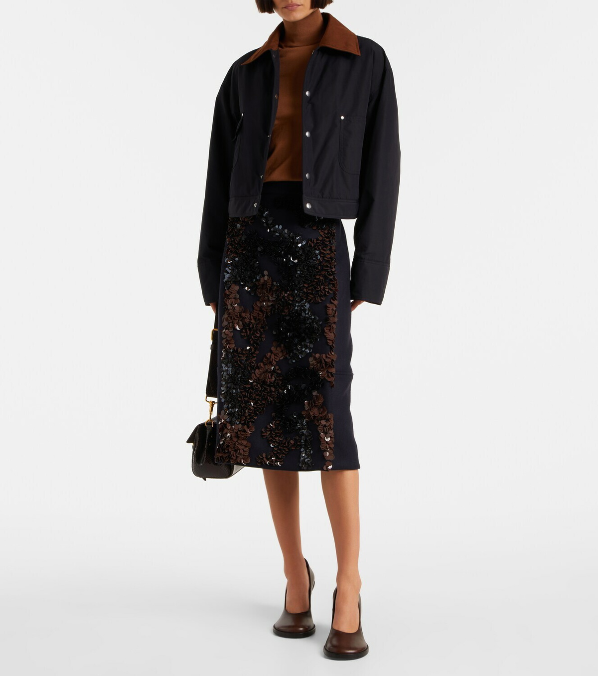 Plan C Sequined wool-blend midi skirt