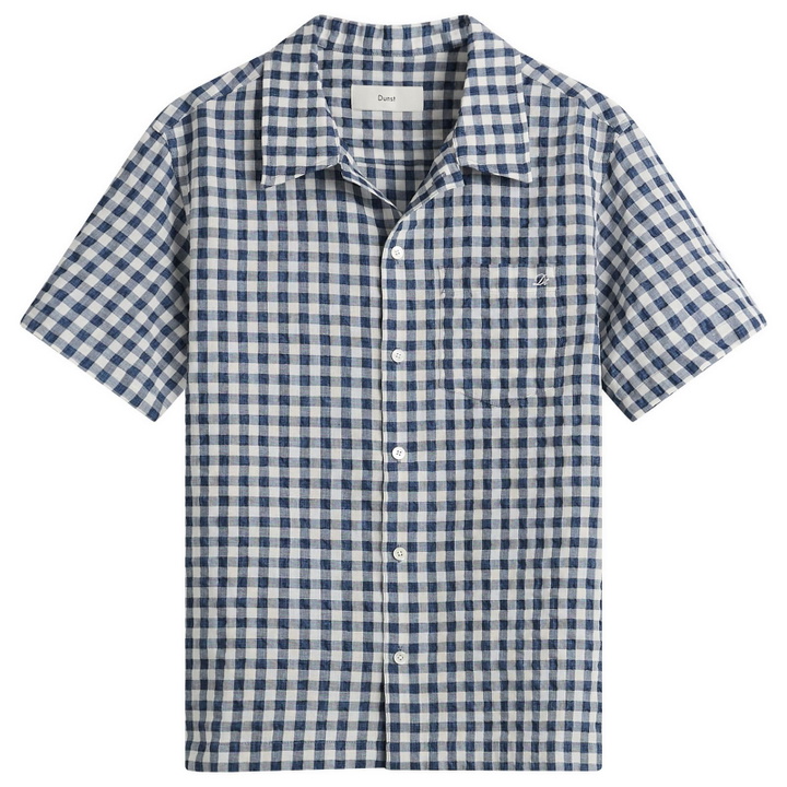Photo: DUNST Women's Holiday Checked Shirt in Navy Check