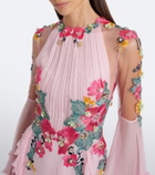Costarellos Embellished floral-appliqué silk gown