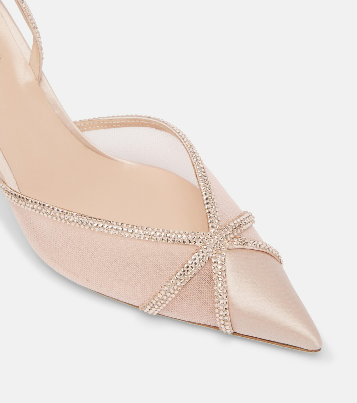 Rene Caovilla Embellished satin and mesh slingback pumps