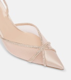 Rene Caovilla Embellished satin and mesh slingback pumps