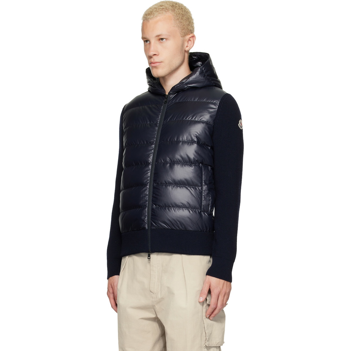 Moncler Navy Wool Zip-Up Hoodie Down Jacket