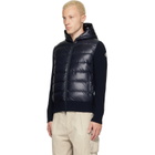 Moncler Navy Wool Zip-Up Hoodie Down Jacket