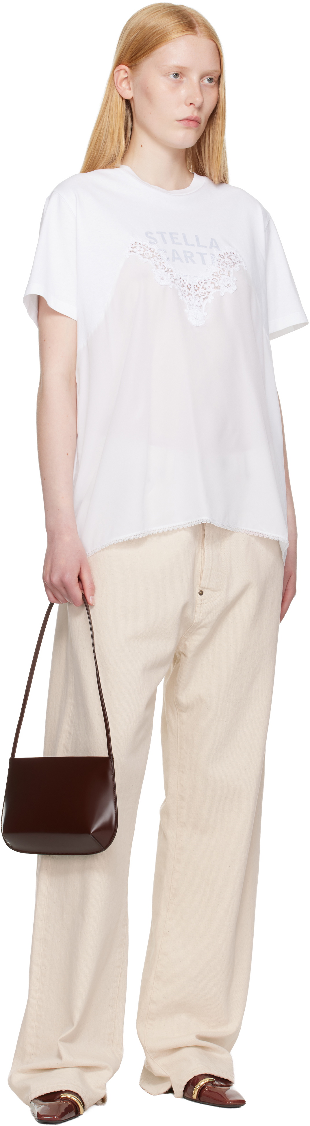 Stella McCartney White Lace Slip Jersey T-shirt
