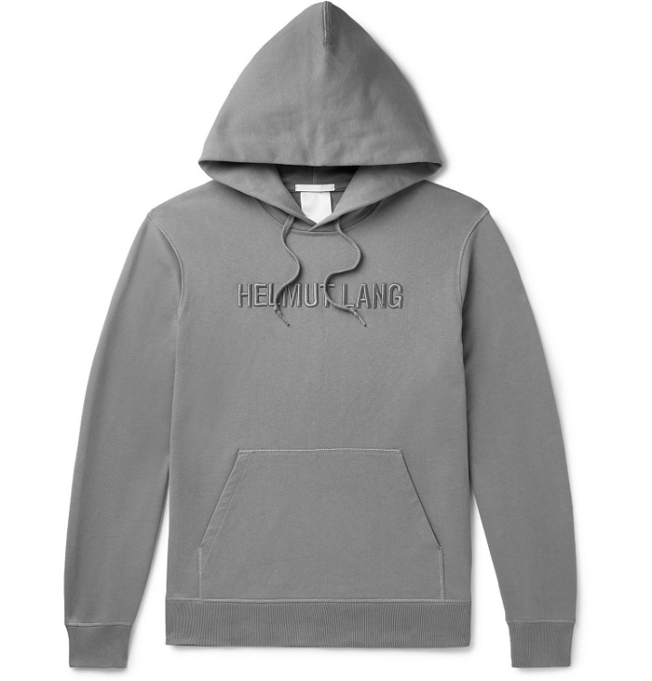 Photo: Helmut Lang - Logo-Embroidered Loopback Cotton-Jersey Hoodie - Gray