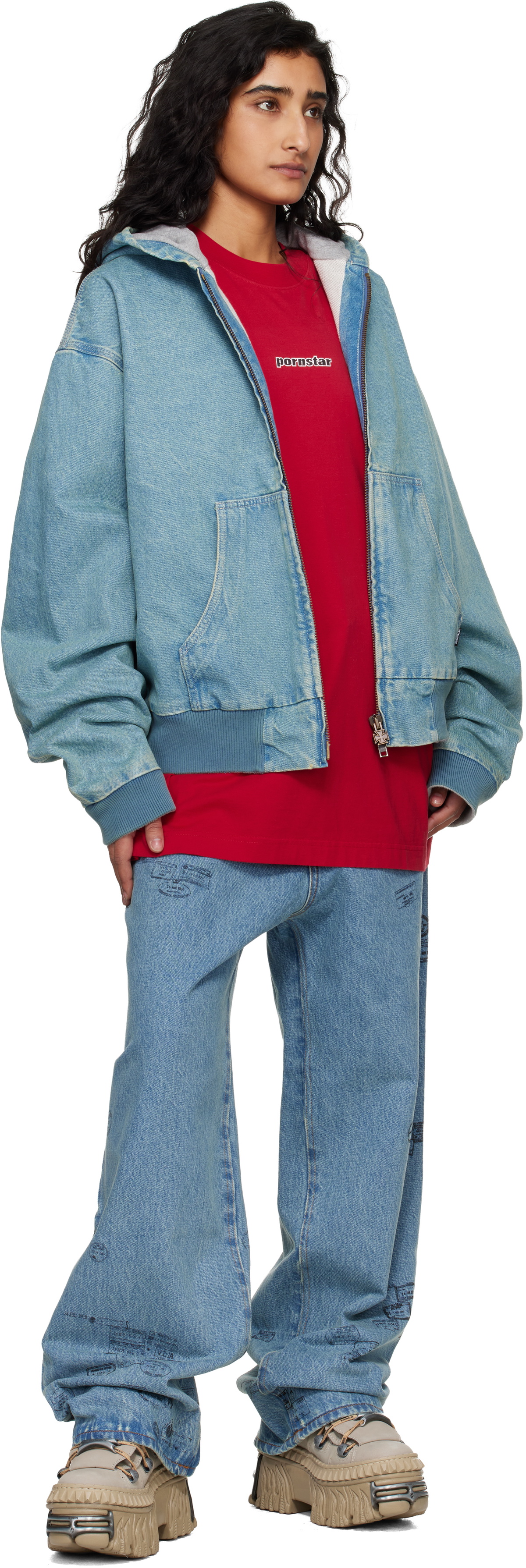 VETEMENTS Blue Hooded Workwear Denim Jacket