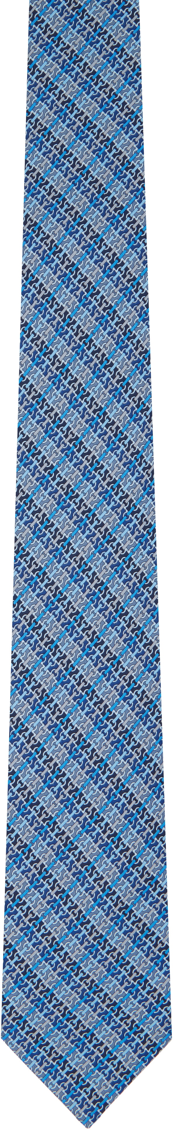 Ferragamo Blue Gancini Chain Print Silk Tie