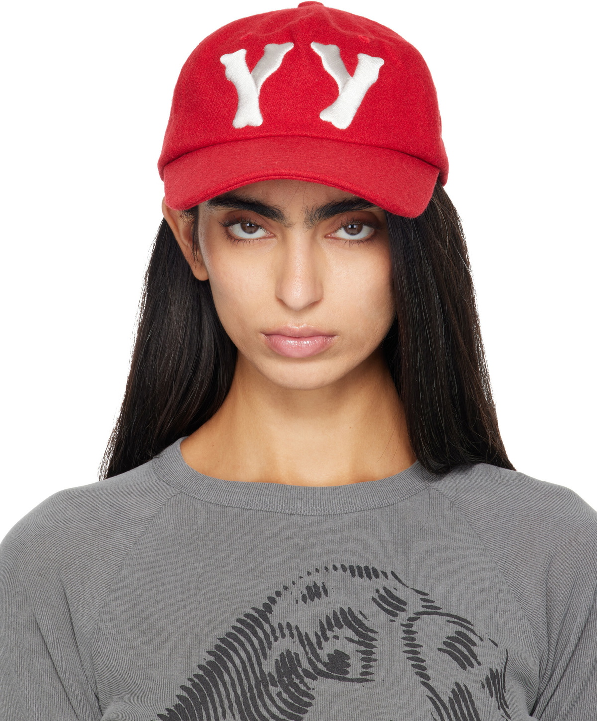 OPEN YY Red 'Yy' Wool Heart Bone Ball Cap