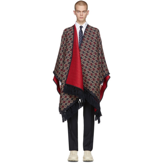 Photo: Gucci Navy and Red Wool Poncho