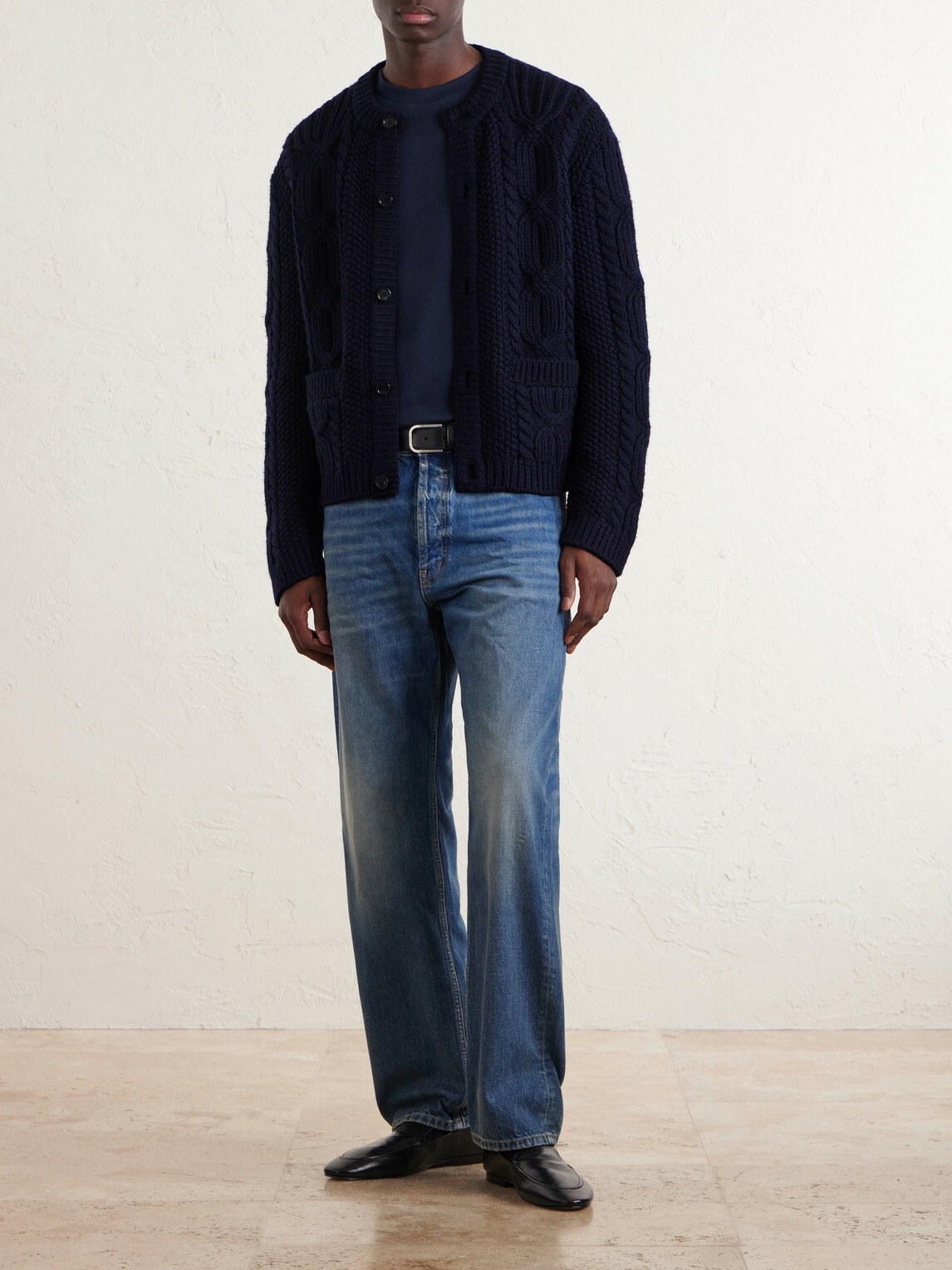 SAINT LAURENT - Cable-Knit Wool Cardigan - Blue