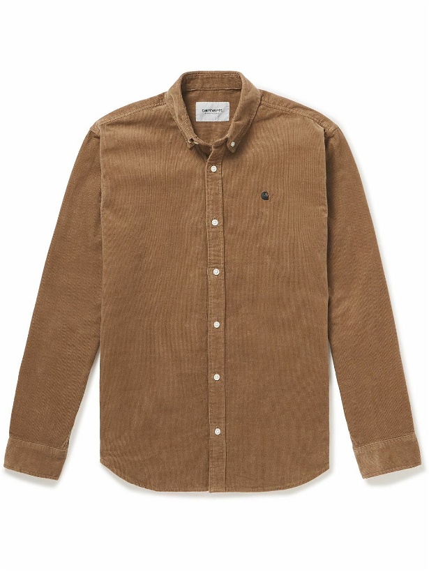 Photo: Carhartt WIP - Madison Button-Down Collar Logo-Embroidered Cotton-Corduroy Shirt - Brown