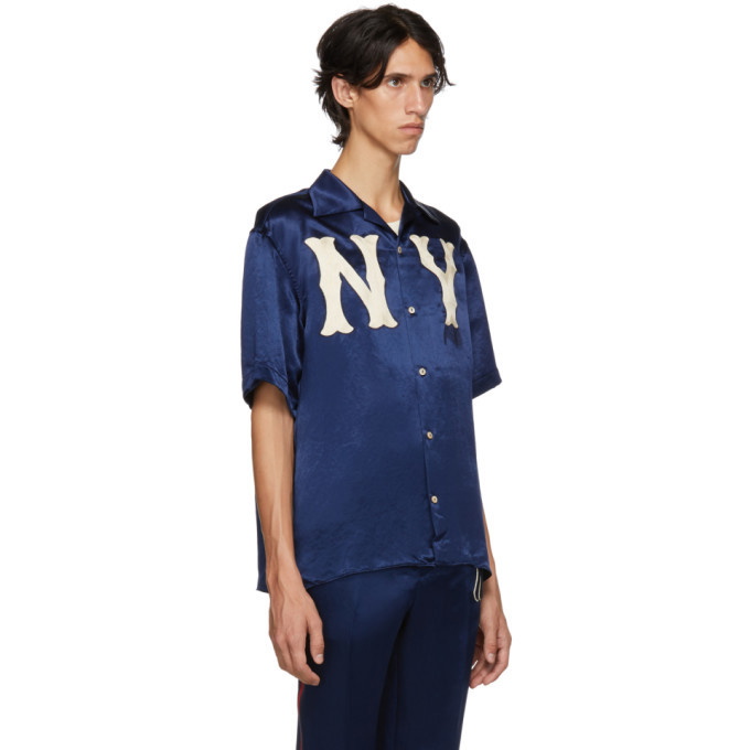 Gucci Ny Yankees Mlb Button-front Long-sleeve Cotton Shirt In Light Blue