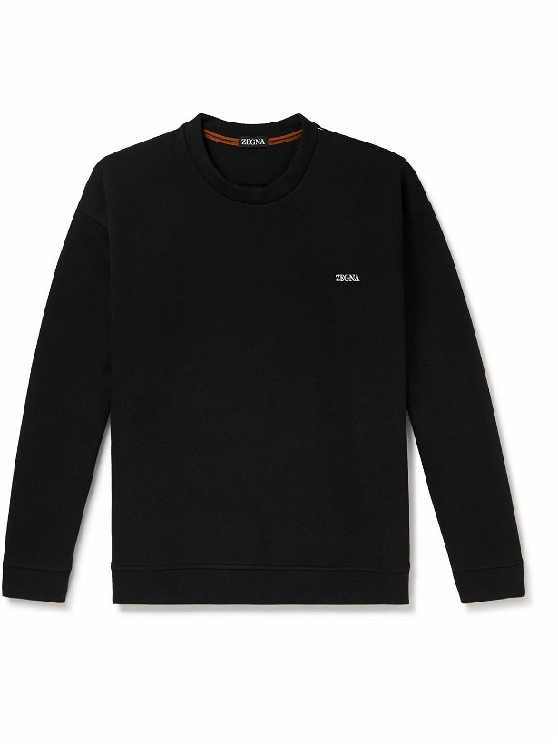 Photo: Zegna - Logo-Embroidered Cotton-Blend Jersey Sweatshirt - Black
