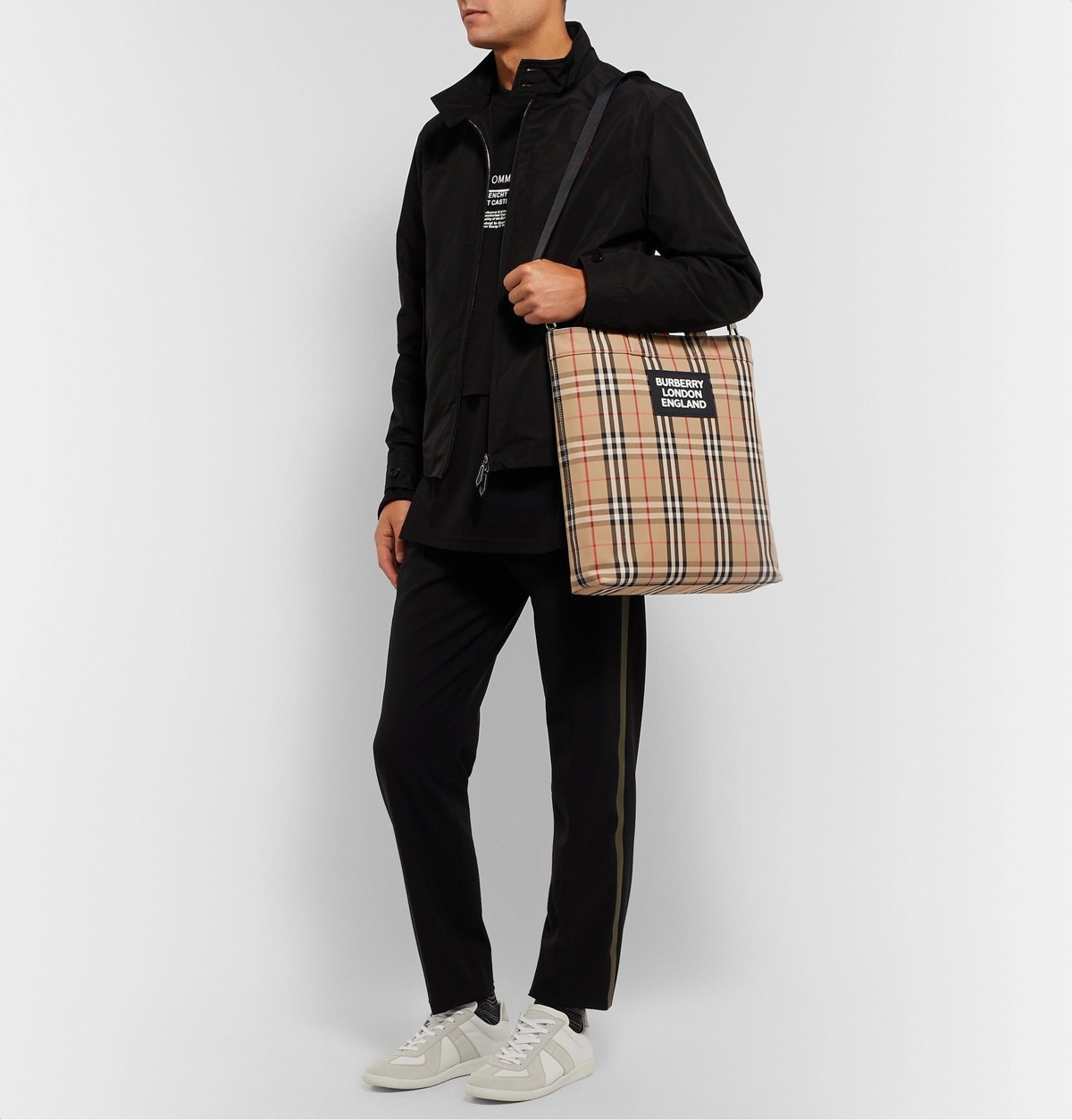 Jacquard Check Wool Tote Bag in Blue - Burberry