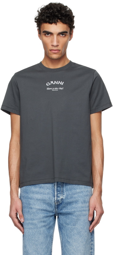 Photo: GANNI Gray Relaxed 'Ganni' T-shirt