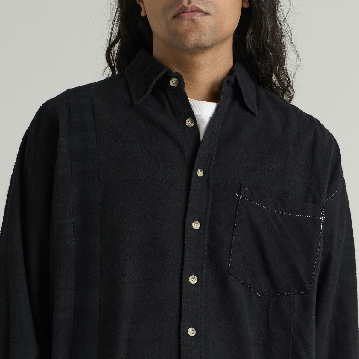 Needles Men's 7 Cuts Overdyed Flannel Shirt in Black
