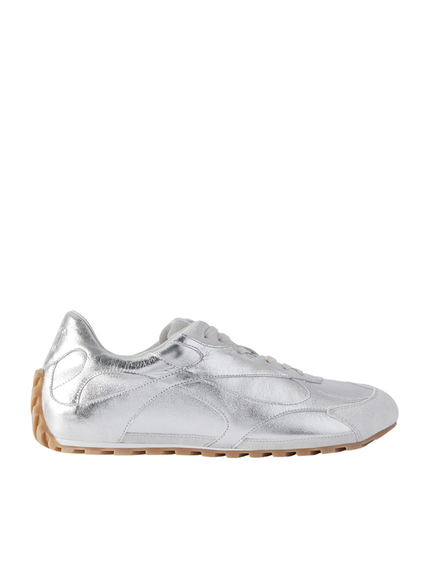 Photo: Bottega Veneta - Orbit Flash Suede-Trimmed Metallic Leather Sneakers - Silver