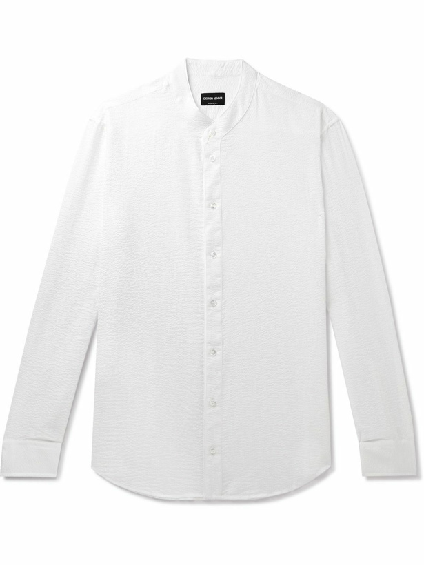 Photo: Giorgio Armani - Grandad-Collar Cotton-Seersucker Shirt - White