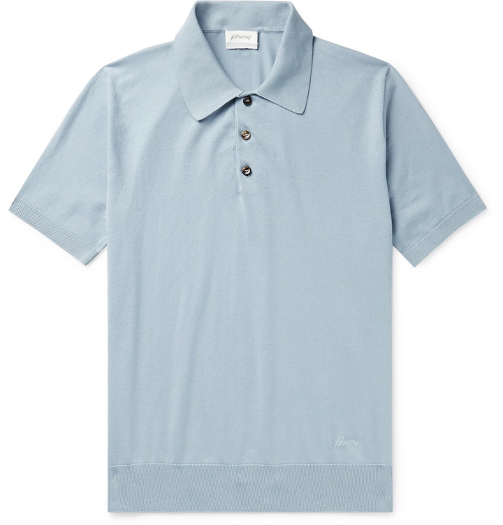 Photo: Brioni - Knitted Cotton Polo Shirt - Blue