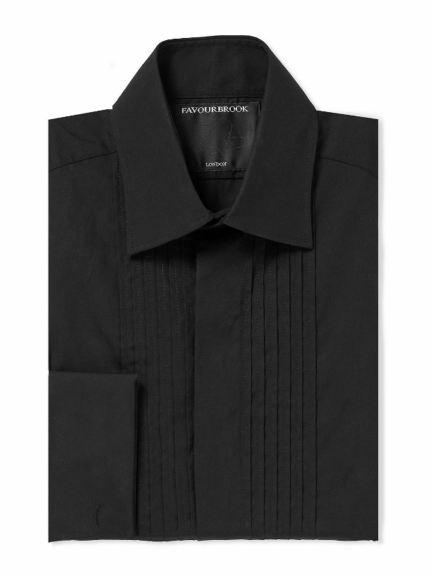 Photo: Favourbrook - Cutaway-Collar Bib-Front Double-Cuff Cotton-Poplin Shirt - Black
