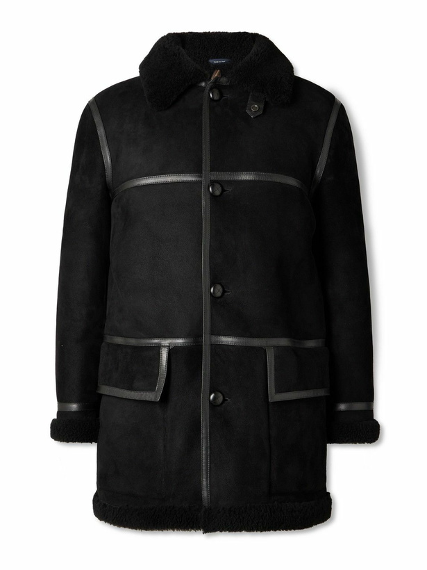 Photo: Drake's - HIM Leather-Trimmed Shearling Coat - Black