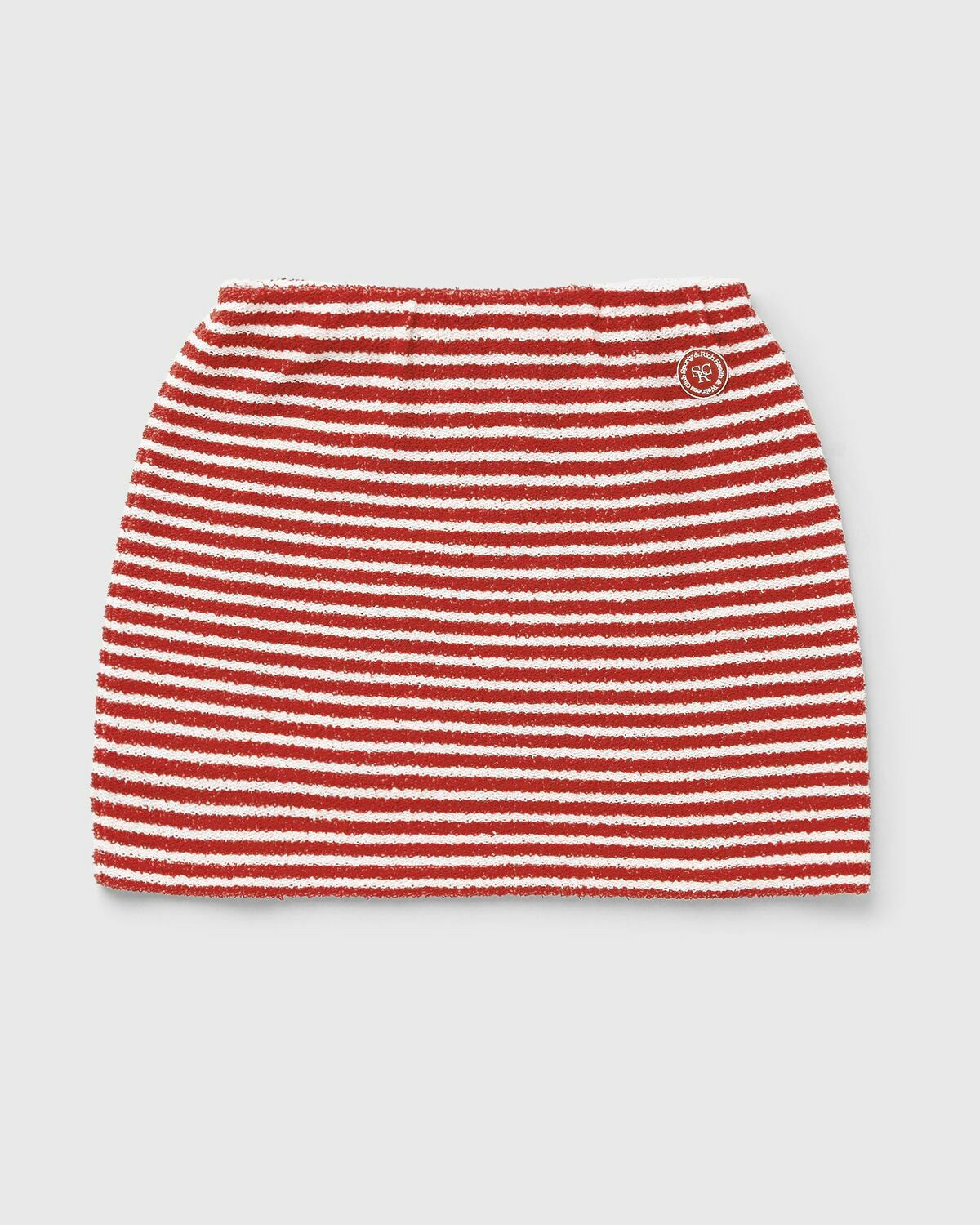 Sporty & Rich Serif Logo Striped Terry Aline Skirt Red Women