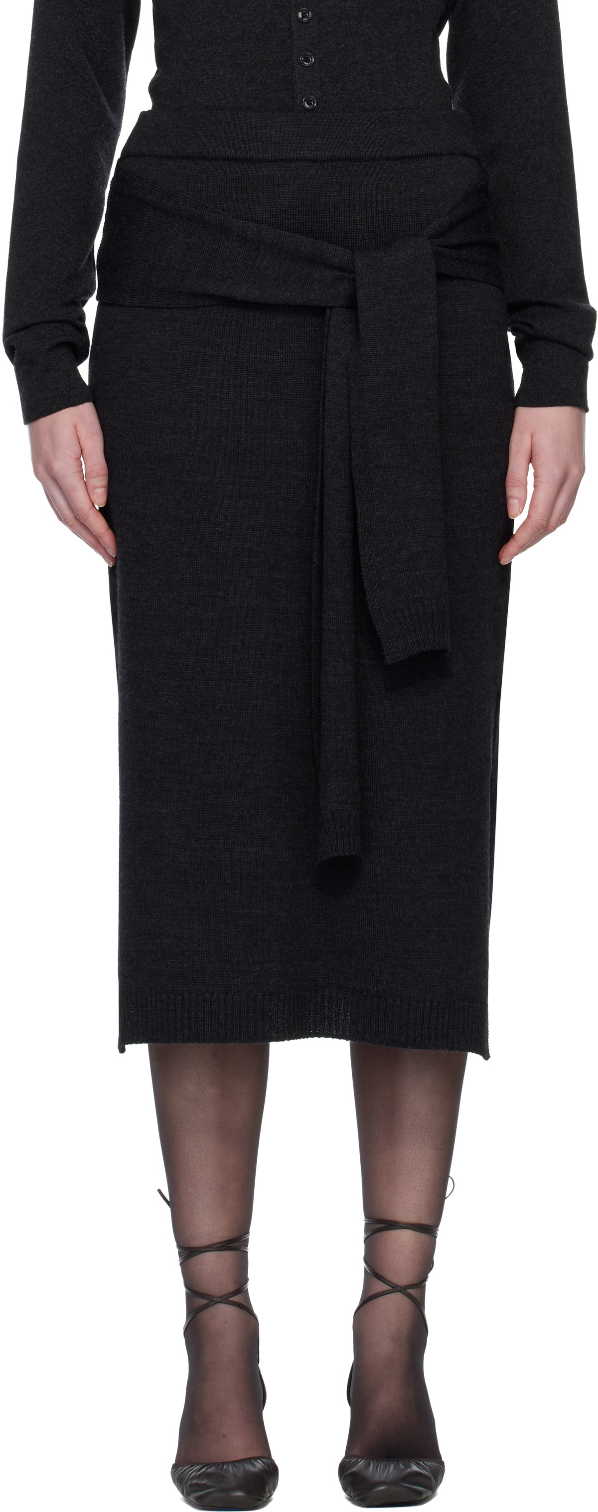 LEMAIRE Gray Trompe L'oeil Midi Skirt