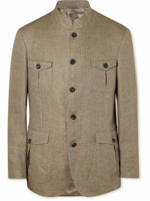 Photo: Kingsman - Argylle Nehru-Collar Herringbone Linen Jacket - Neutrals