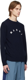 Marni Navy Embroidered Logo Sweater