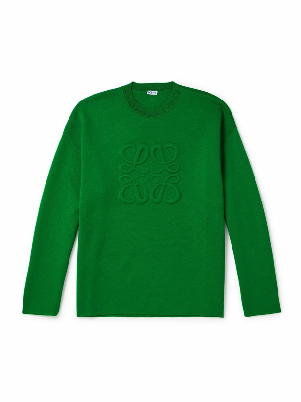 Photo: LOEWE - Logo-Embossed Wool-Blend Sweater - Green