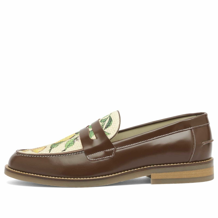 Photo: Duke + Dexter Men's Wilde Lemon Raffia Penny Loafer in Chestnut