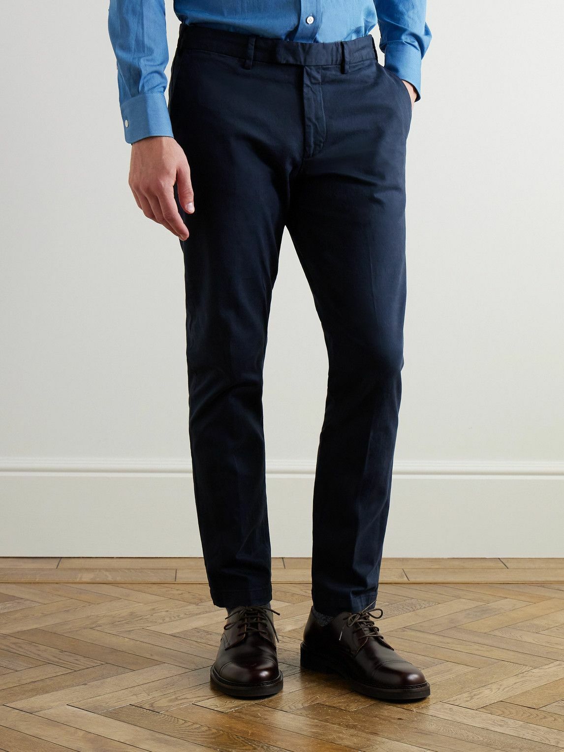 Thom Sweeney - Straight-Leg Cotton-Blend Twill Trousers - Blue