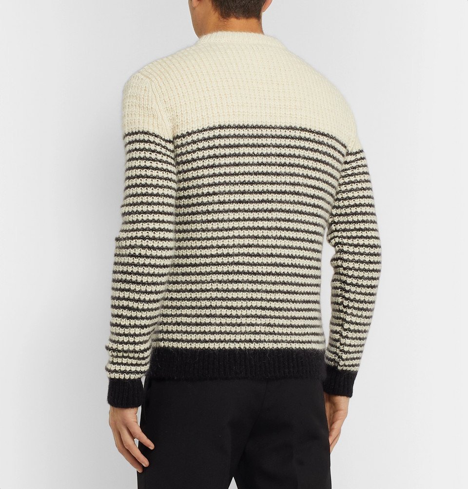 SAINT LAURENT - Slim-Fit Striped Knitted Sweater - Ecru Saint Laurent