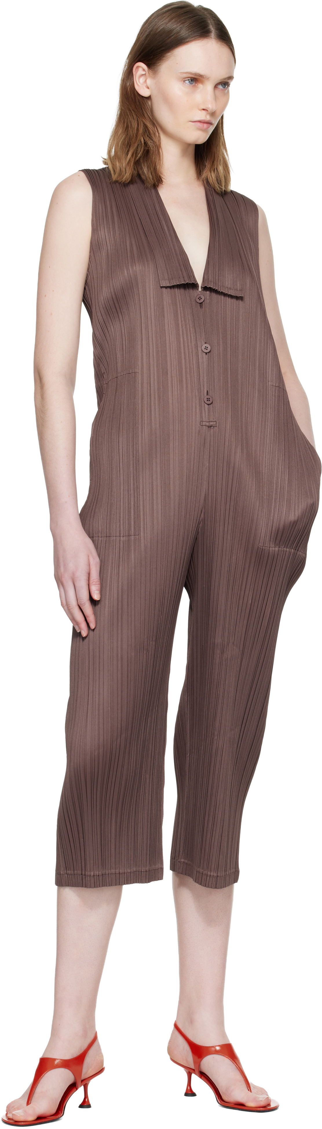 PLEATS PLEASE ISSEY MIYAKE Brown Loop Bottoms Jumpsuit