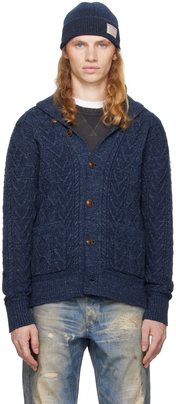 トップス RRL NATURAL SEEDED ARANKNIT CARDIGAN RRL Navy Aran-Knit Cardigan RRL