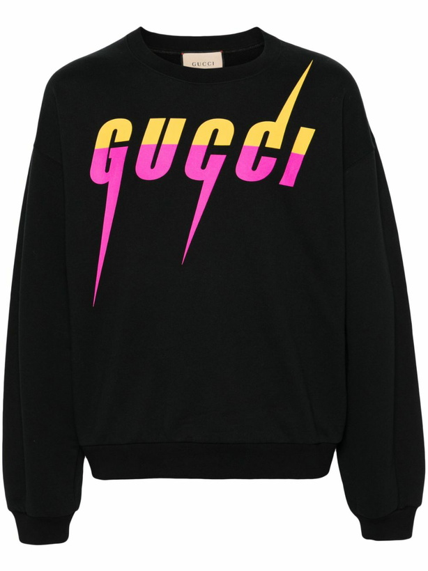 Photo: Gucci Black Logo-Print Cotton Sweatshirt