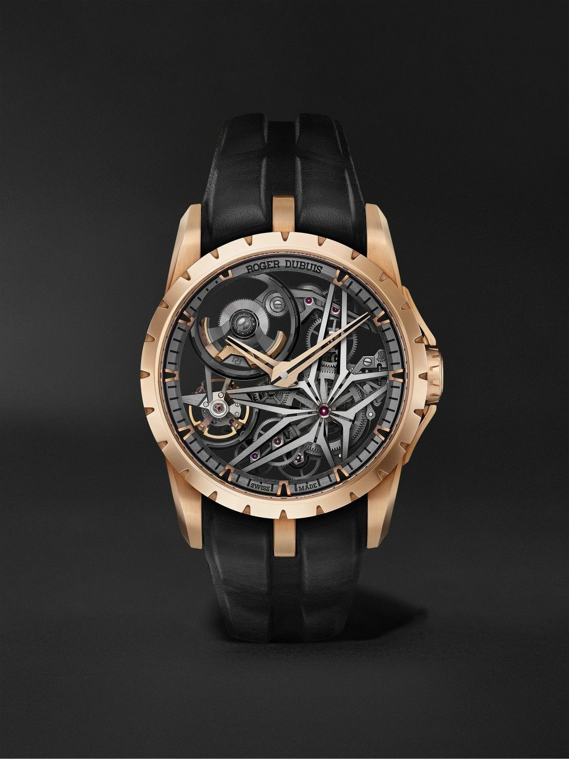 Photo: Roger Dubuis - Excalibur MB EON Gold Limited Edition Automatic Skeleton Flying Tourbillon 42mm 18-Karat Pink Gold and Leather Watch, Ref. No. DBEX0954