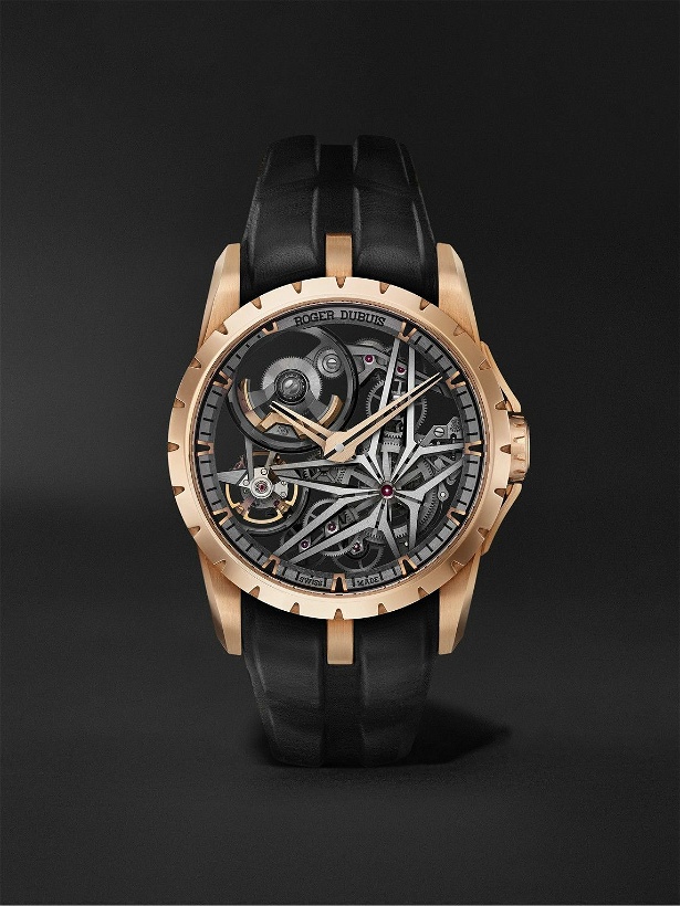 Photo: Roger Dubuis - Excalibur MB EON Gold Limited Edition Automatic Skeleton Flying Tourbillon 42mm 18-Karat Pink Gold and Leather Watch, Ref. No. DBEX0954